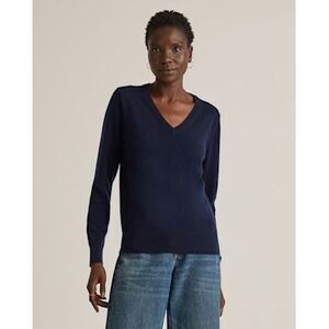 Quince Women Mongolian Cashmere V-Neck Sweater Blue S